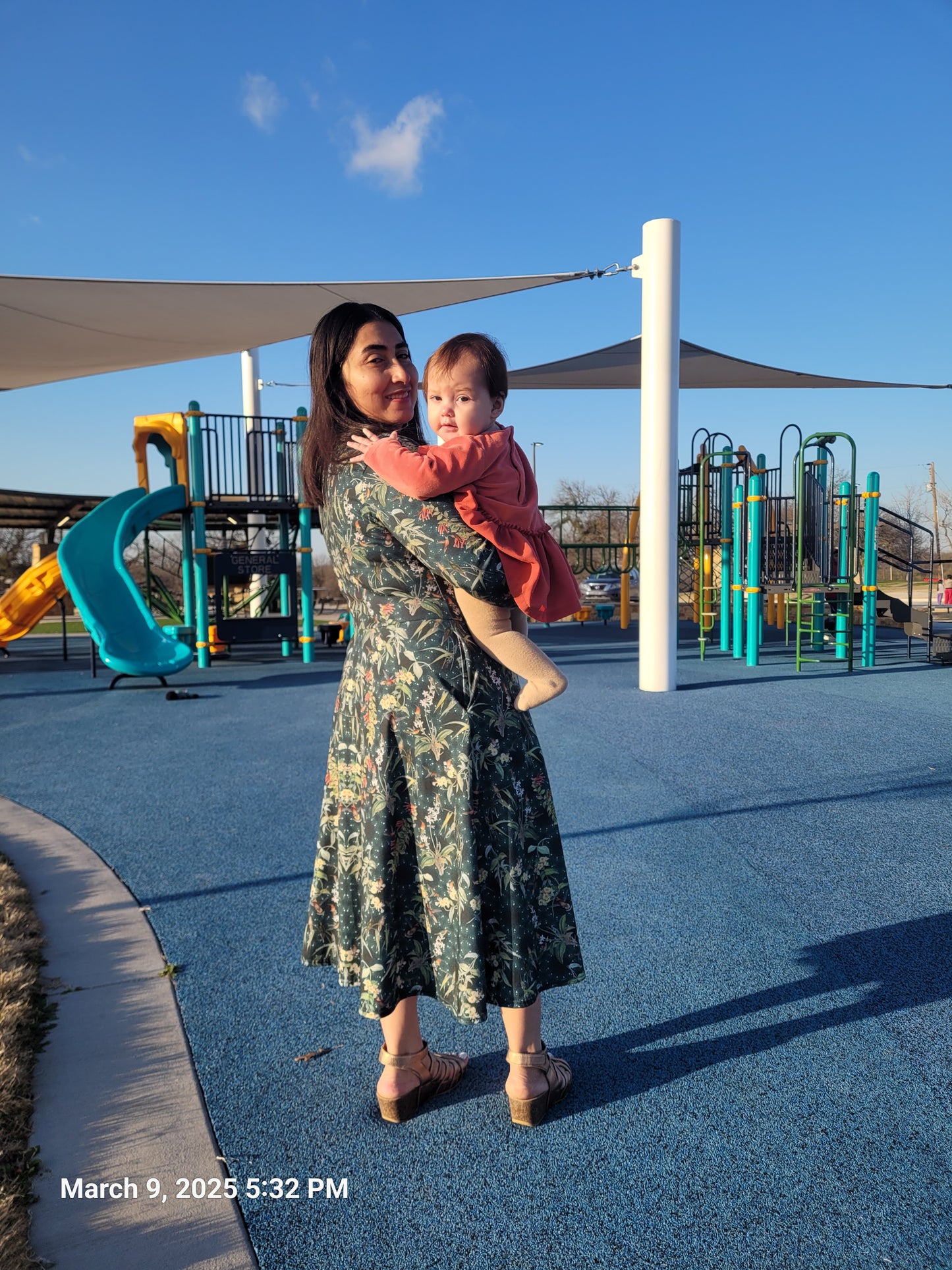 Hummingbird Long Sleeve Midi Dress with Pockets