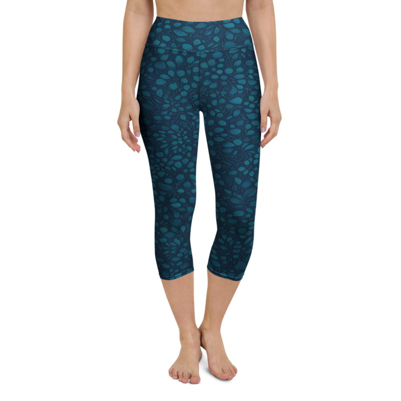 Teal Organic Diamonds Yoga Capri Leggings