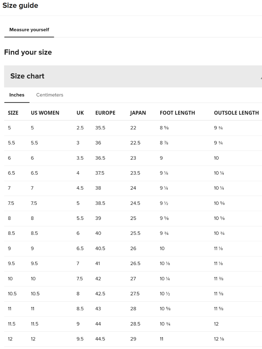 Size Guide for High Top Canvas Shoes