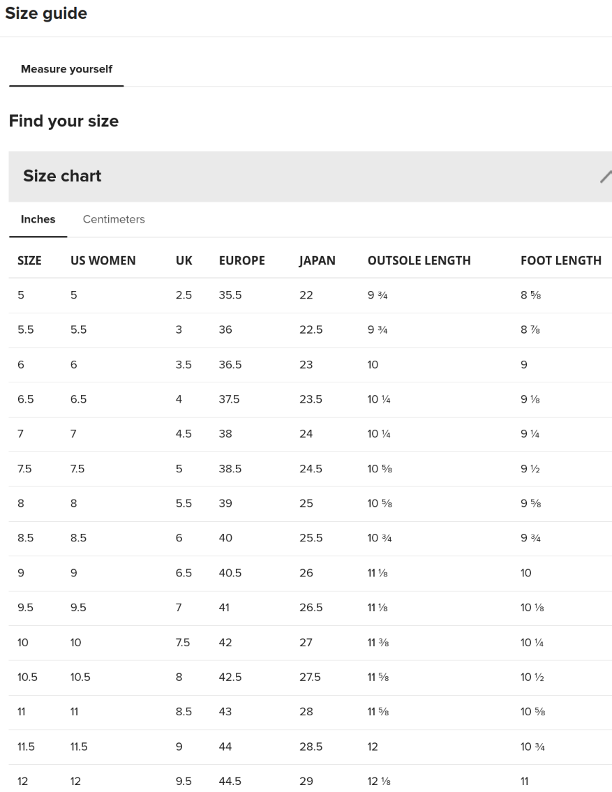 Size Guide for Slip On Canvas Shoes