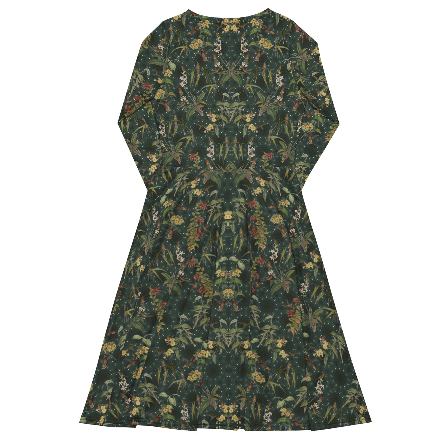 Hummingbird Long Sleeve Midi Dress with Pockets