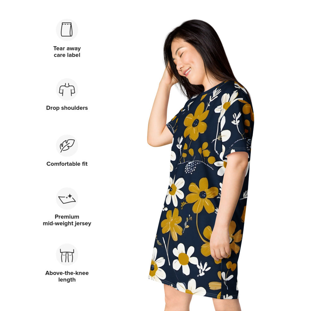 Golden Daisy Navy T-Shirt Dress