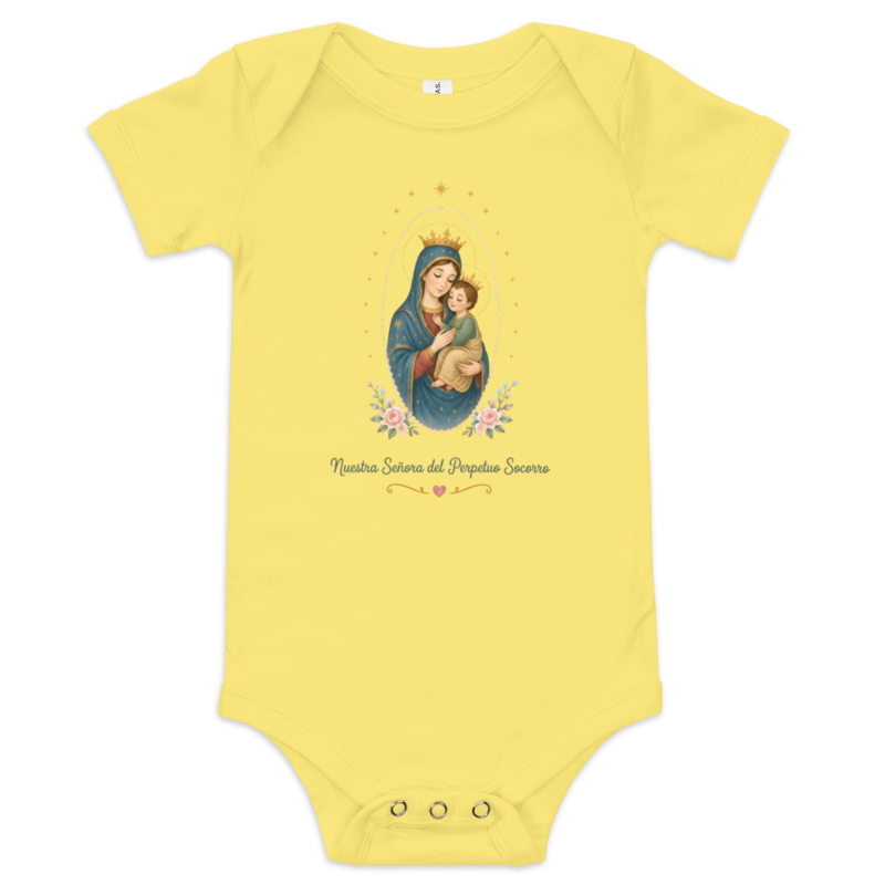 Nuestra Señora del Perpetuo Socorro Baby — Printful flat · Yellow