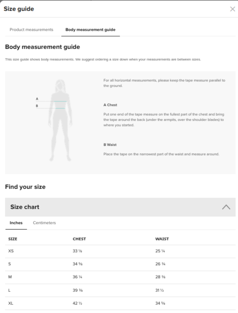 Size Guide for Crop Top