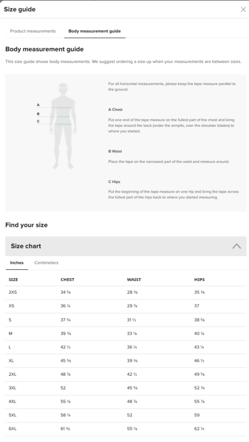 Size Guide for Recycled Hoodie
