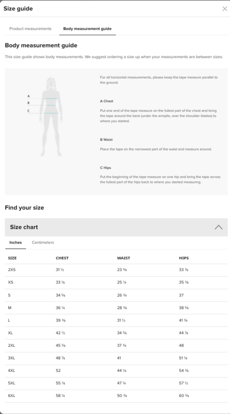 Size Guide for Midi Dress