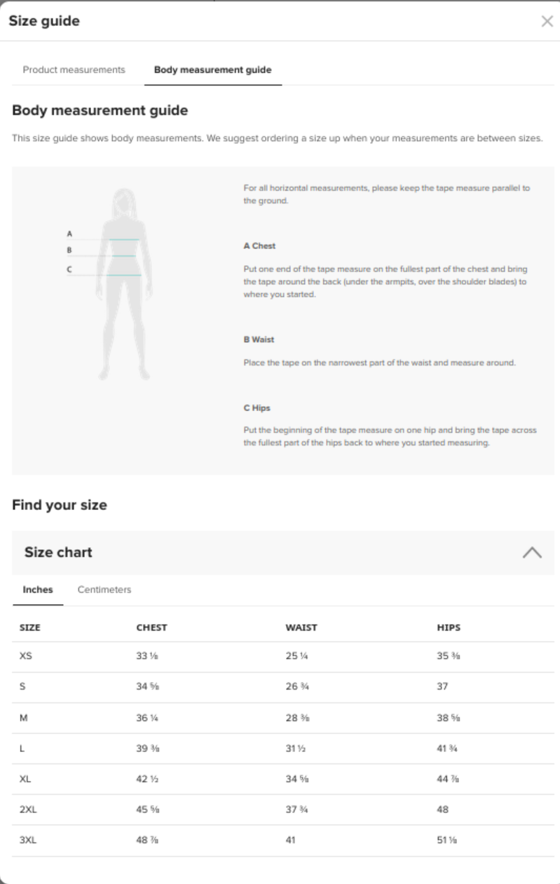 Size Guide for Skater Dress