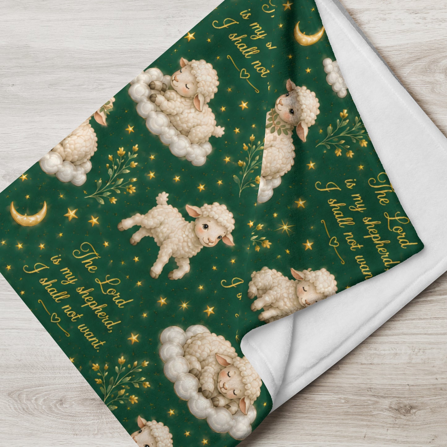 Psalm 23 Lambs Throw Blanket – Deep Green