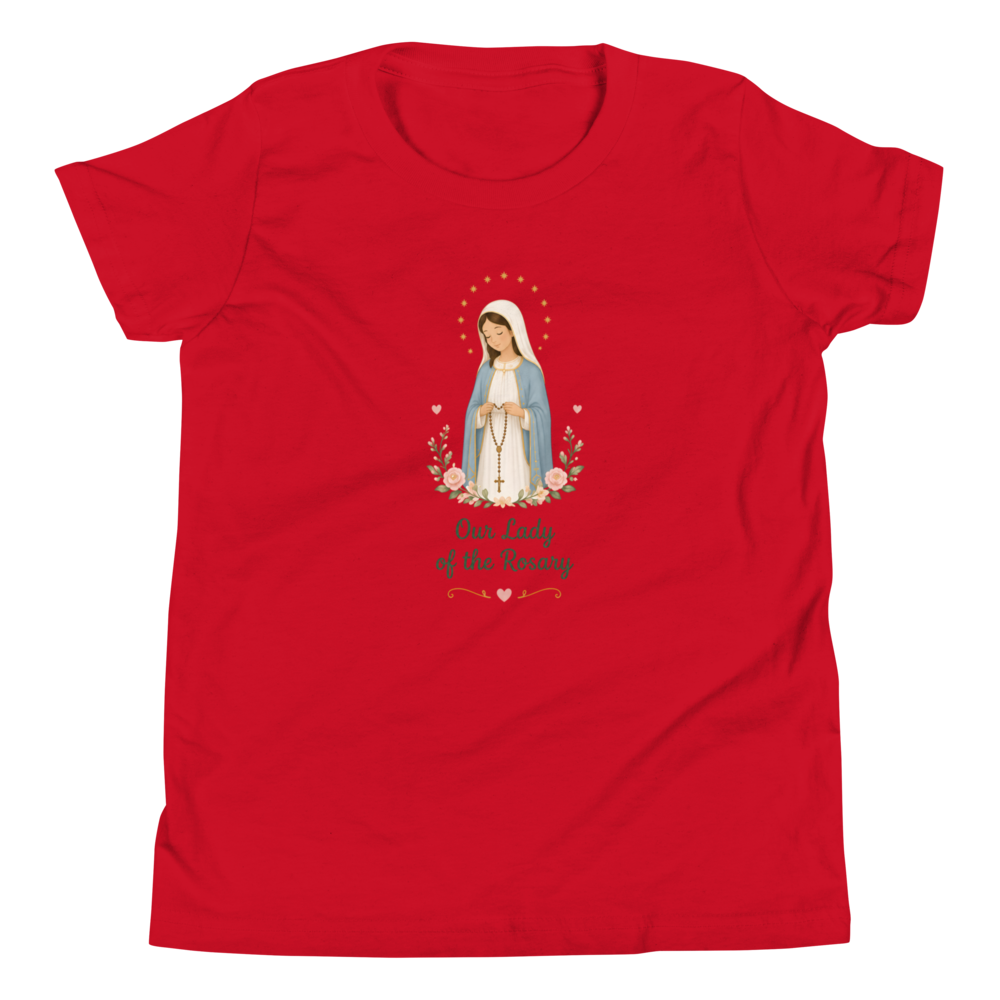 Our Lady of the Rosary Girls — Printful flat · Red