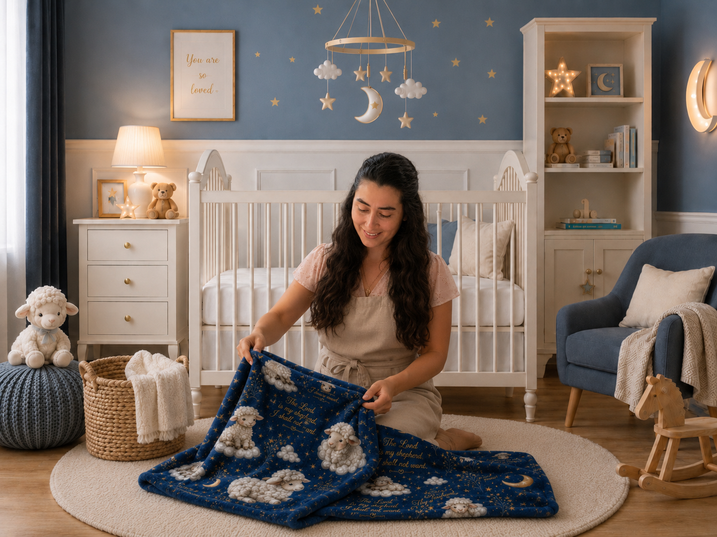 Psalm 23 Lambs Throw Blanket – Navy