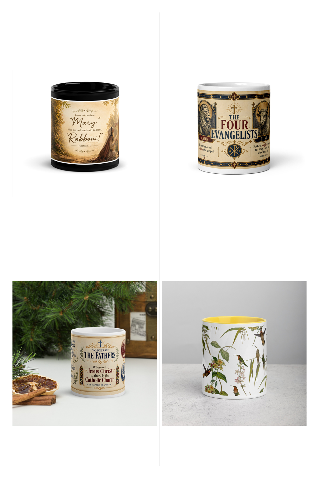 Mugs — Mary Magdalene, Four Evangelists, Voices of the Fathers, Hummingbird