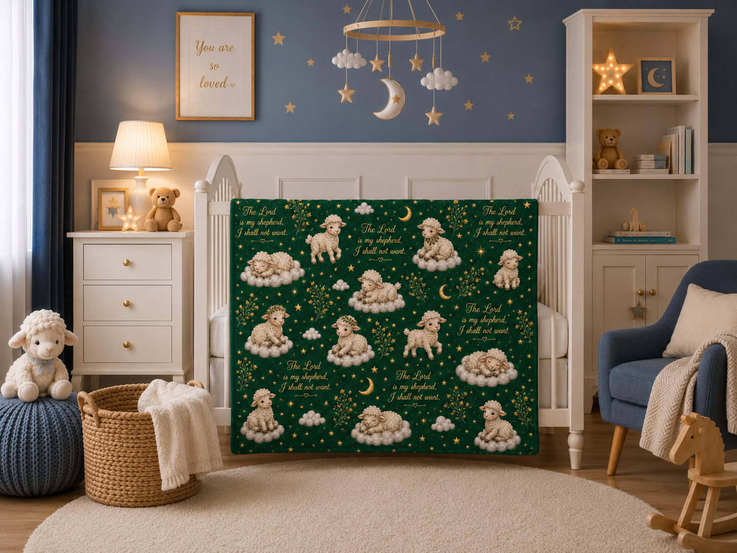 Psalm 23 Lambs Throw Blanket – Deep Green
