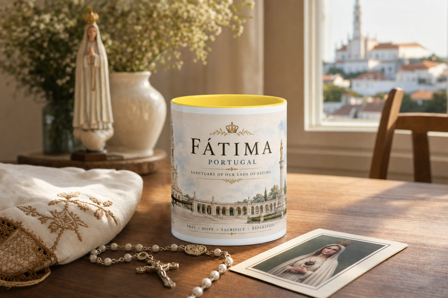 Fátima Sanctuary Mug — Portugal — table lifestyle