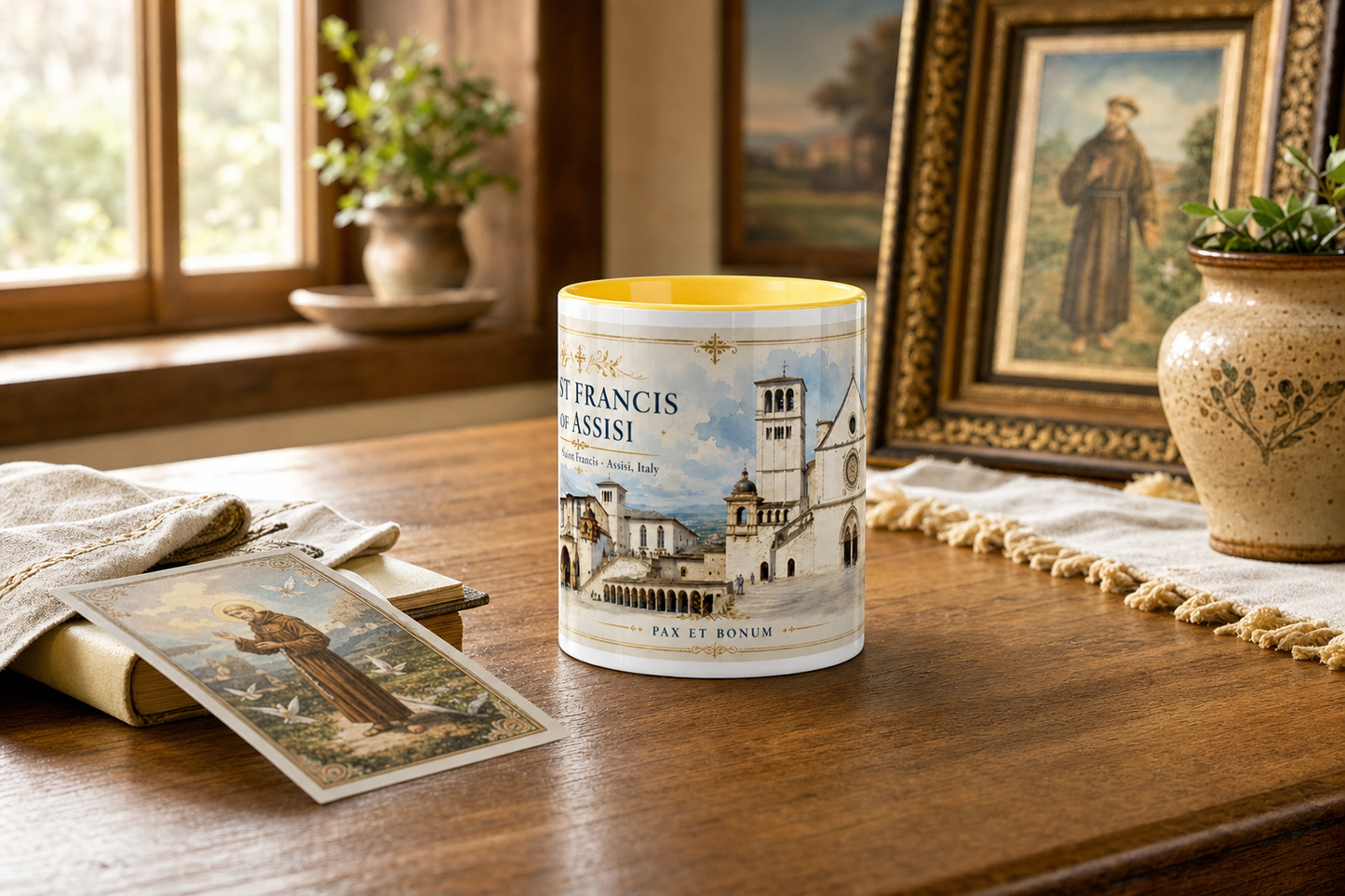 Saint Francis of Assisi Basilica Mug — table lifestyle