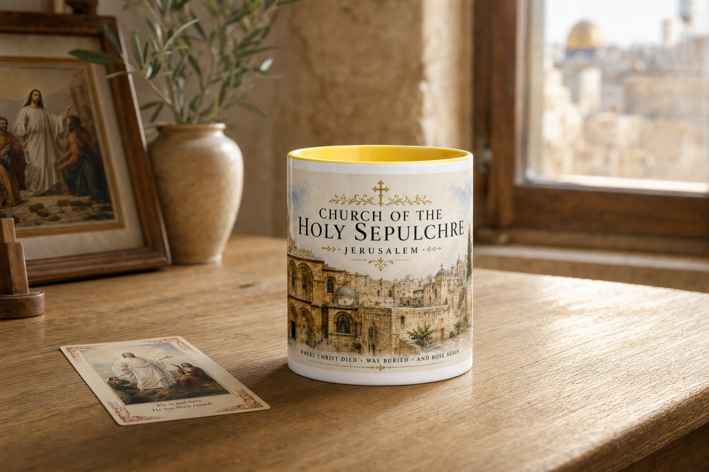 Church of the Holy Sepulchre Mug — Jerusalem — table lifestyle