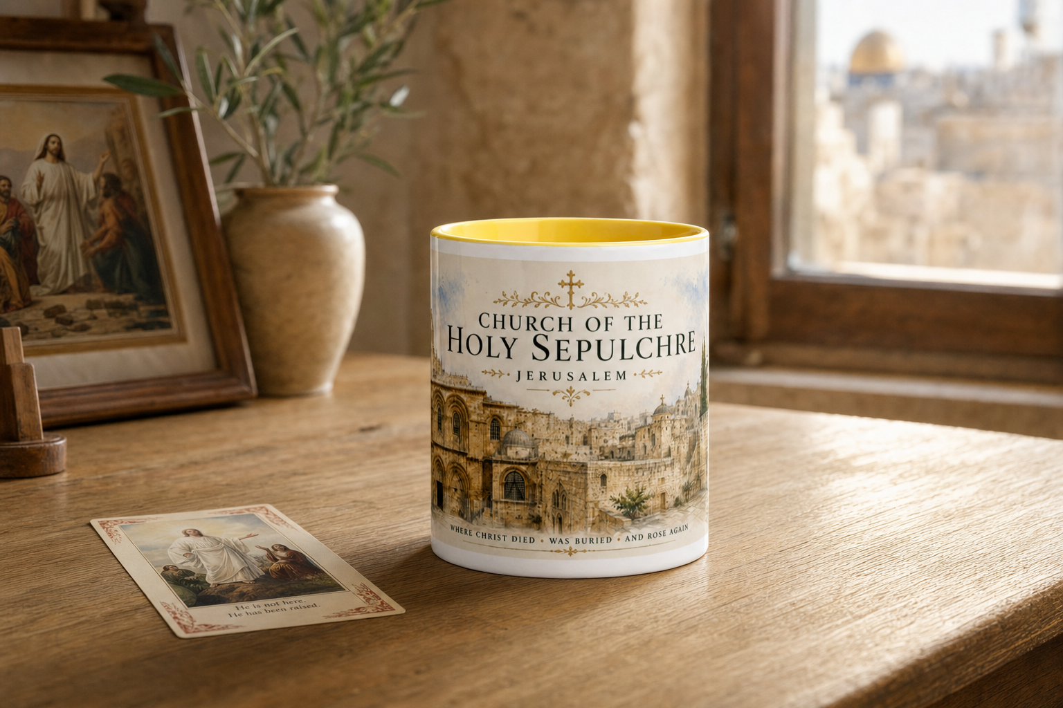 Church of the Holy Sepulchre Mug — Jerusalem — table lifestyle