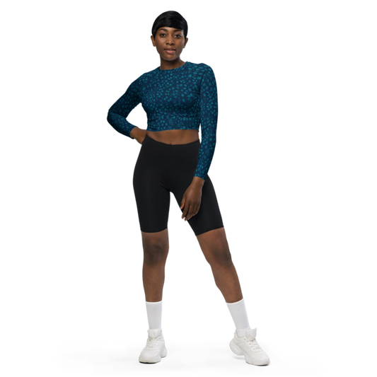 Teal Organic Diamonds Long Sleeve Crop Top