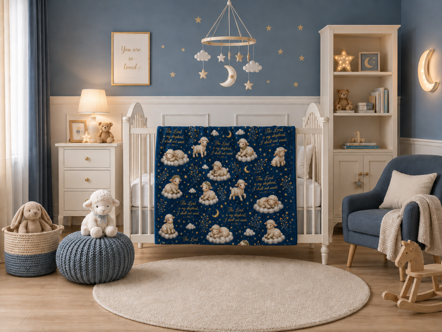Psalm 23 Lambs Throw Blanket – Navy