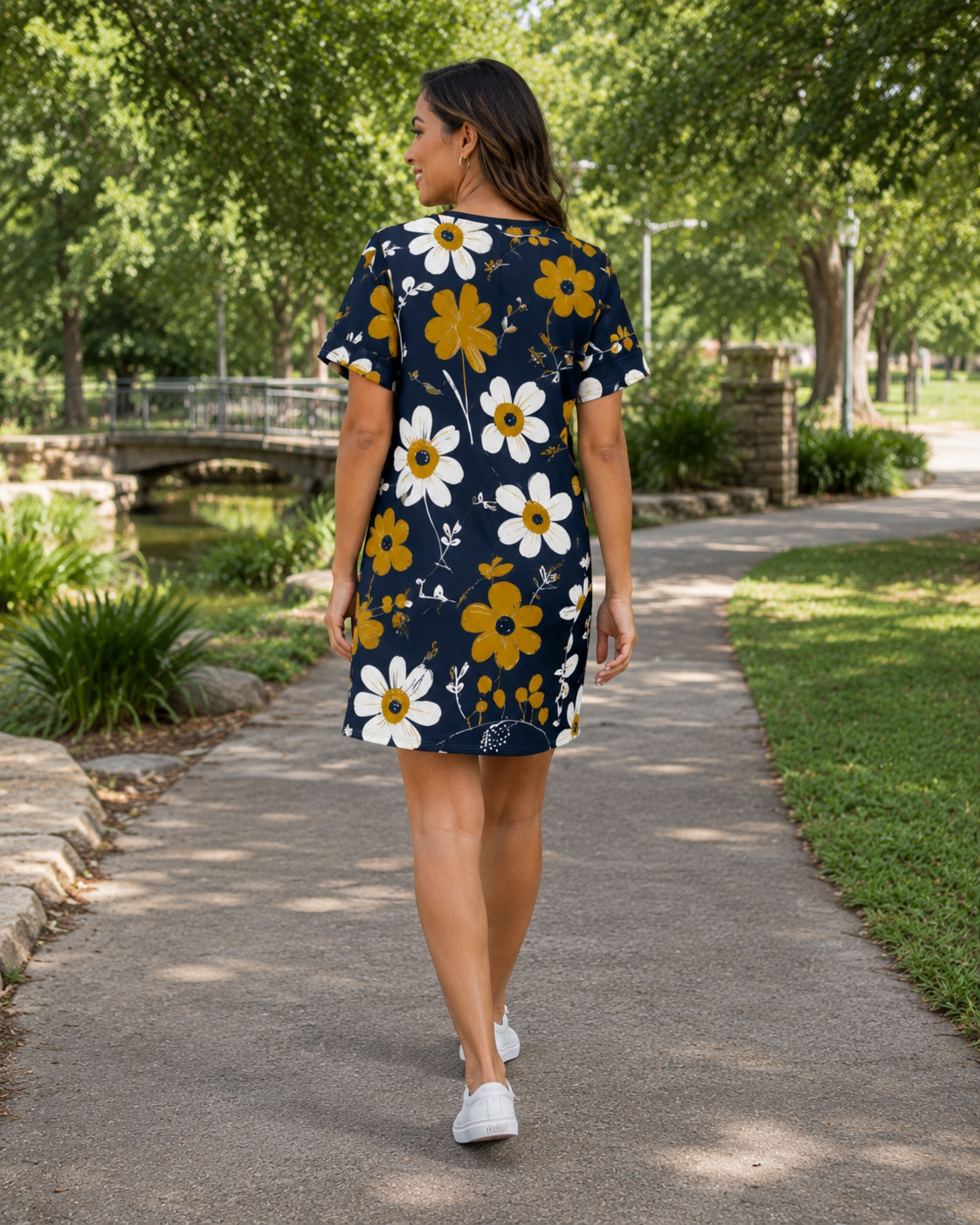 Golden Daisy Navy T-Shirt Dress