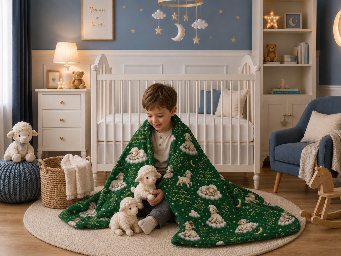 Psalm 23 Lambs Throw Blanket – Deep Green