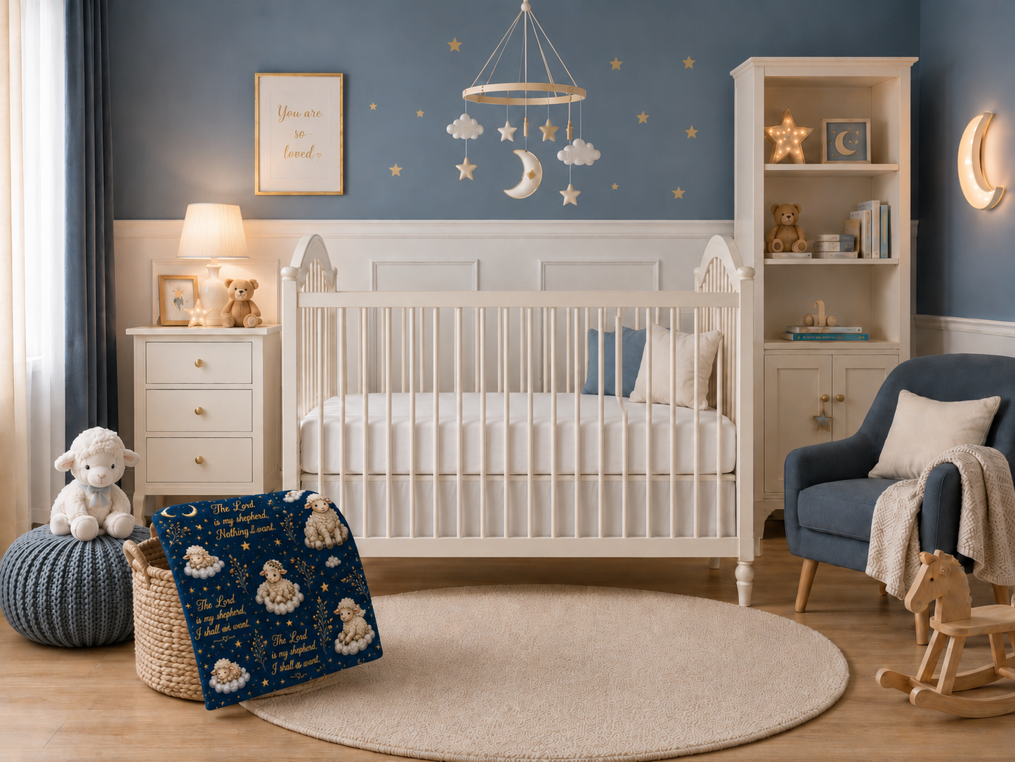 Psalm 23 Lambs Throw Blanket – Navy