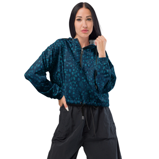Teal Organic Diamonds Womens Cropped Windbreaker