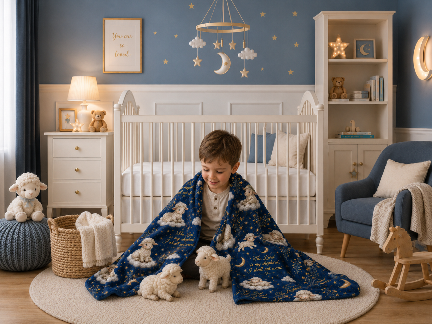 Psalm 23 Lambs Throw Blanket – Navy