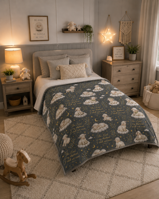 Psalm 23 Lambs Throw Blanket – Charcoal Gray