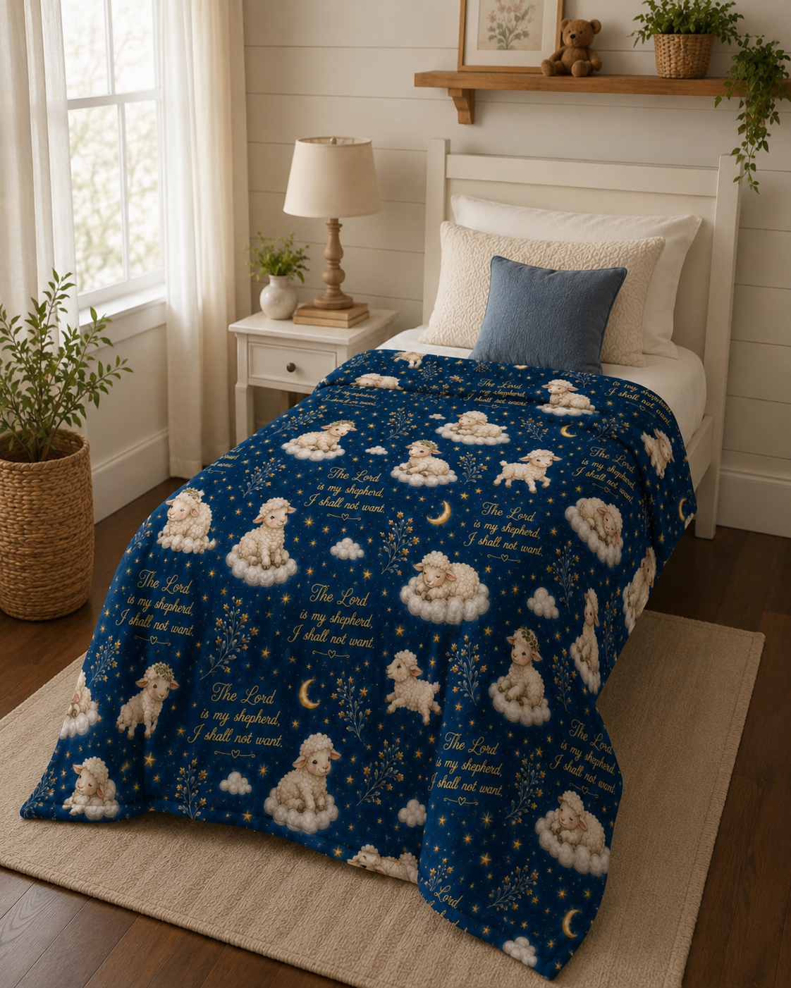 Psalm 23 Lambs Throw Blanket – Navy