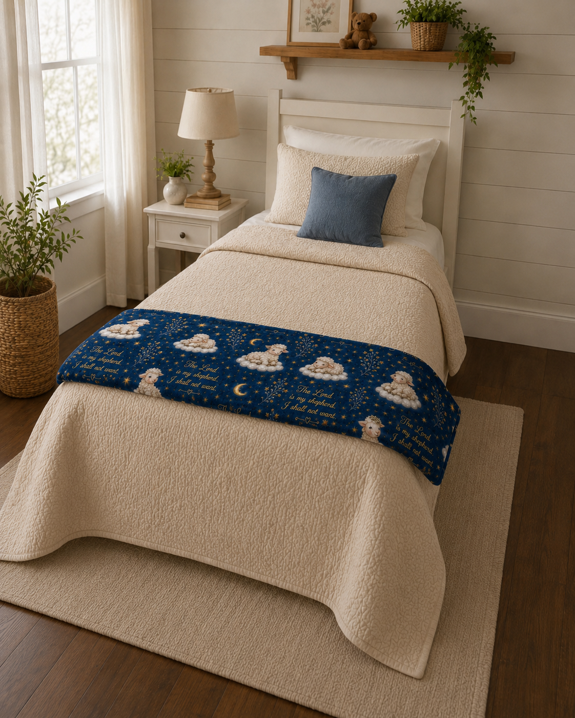 Psalm 23 Lambs Throw Blanket – Navy