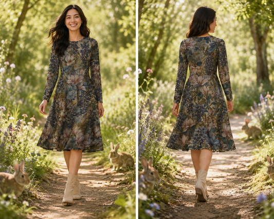 Long Sleeve Midi Dress with Pockets: Magnolia & Wisteria