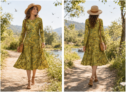 Long Sleeve Midi Dress with Pockets: Jasmine & Hawthorn