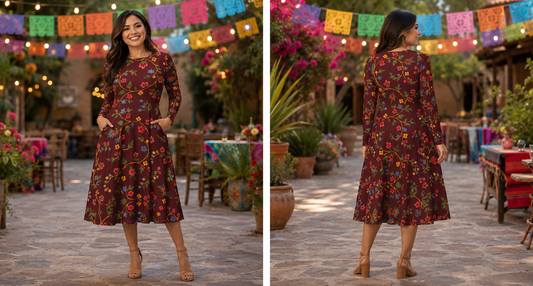 Long Sleeve Midi Dress with Pockets: Berry & Bell