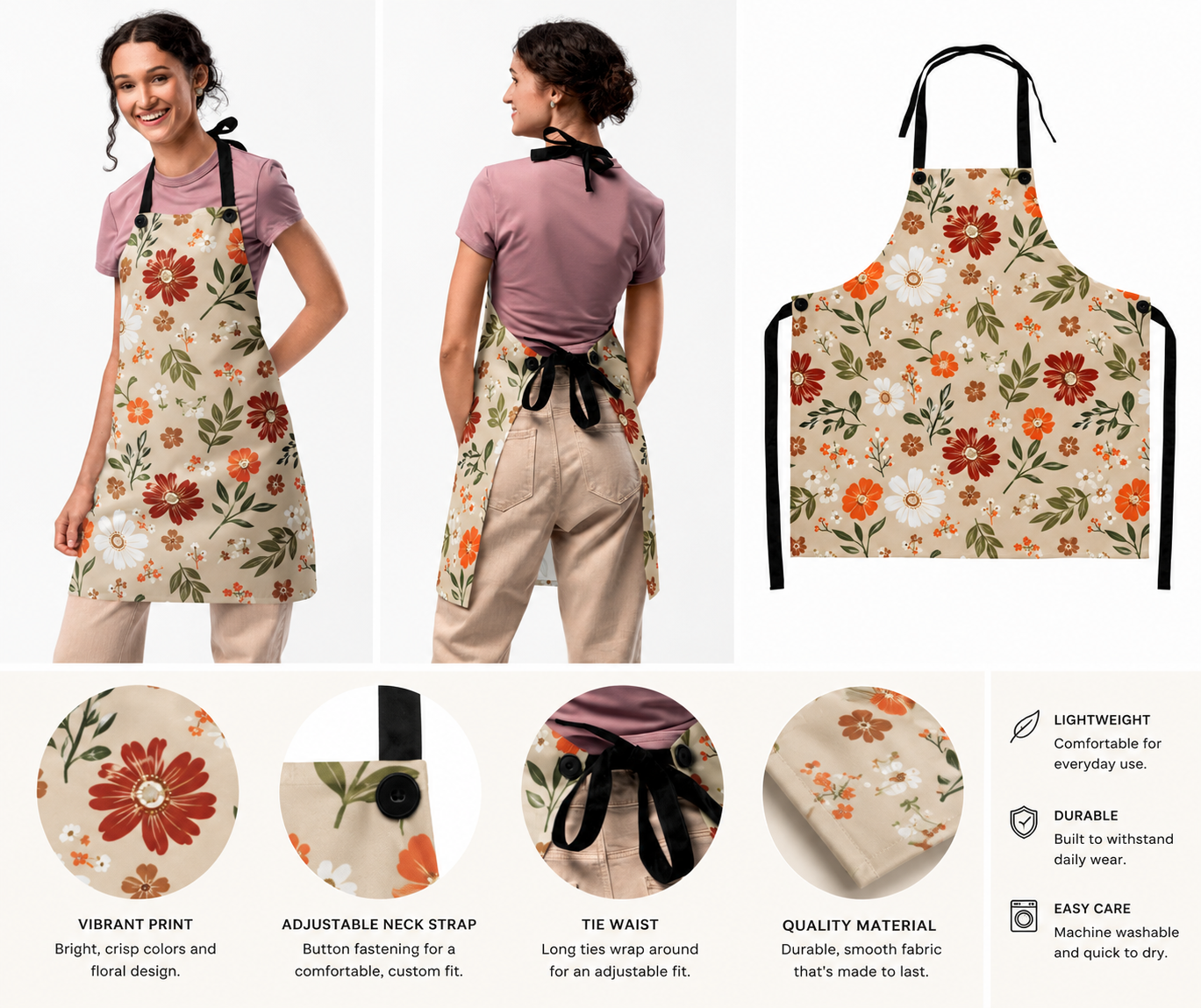 Autumn Garden Floral Polyester Apron