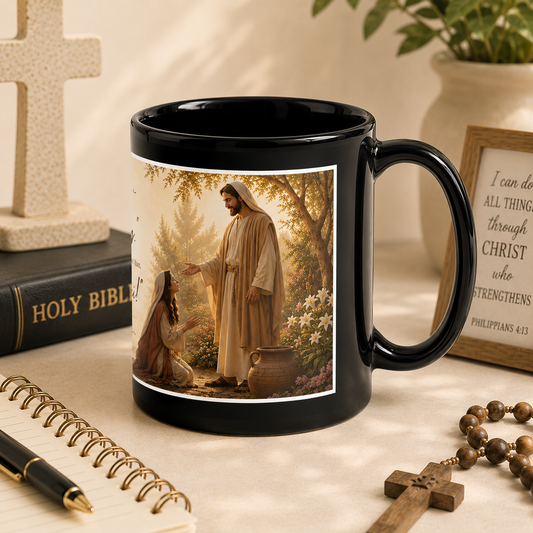 Mary Magdalene Garden Tomb Black Glossy Mug