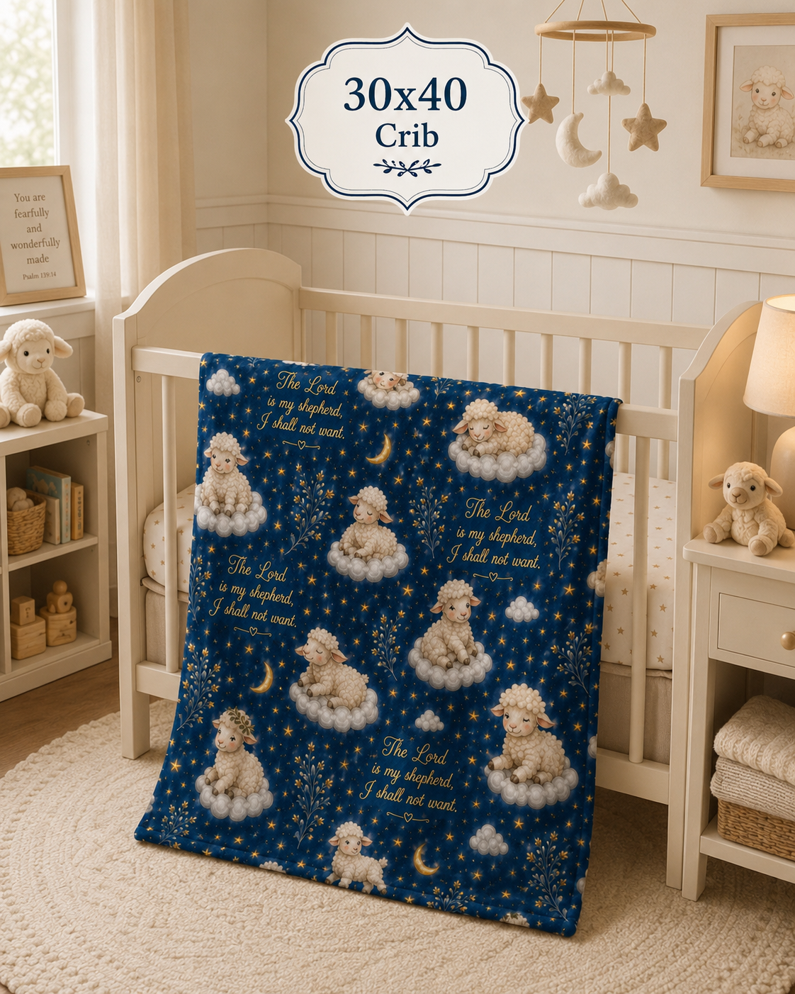 Psalm 23 Lambs Throw Blanket – Navy