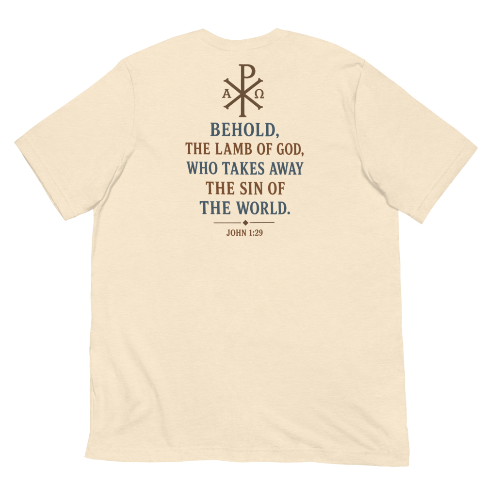 Agnus Dei Lamb of God Tee — back · Heather Natural