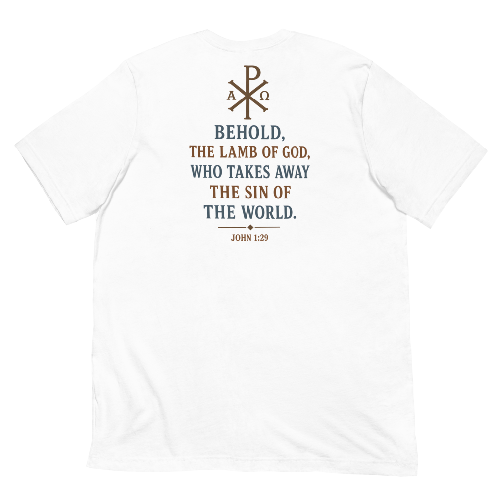 Agnus Dei Lamb of God Tee — back · White
