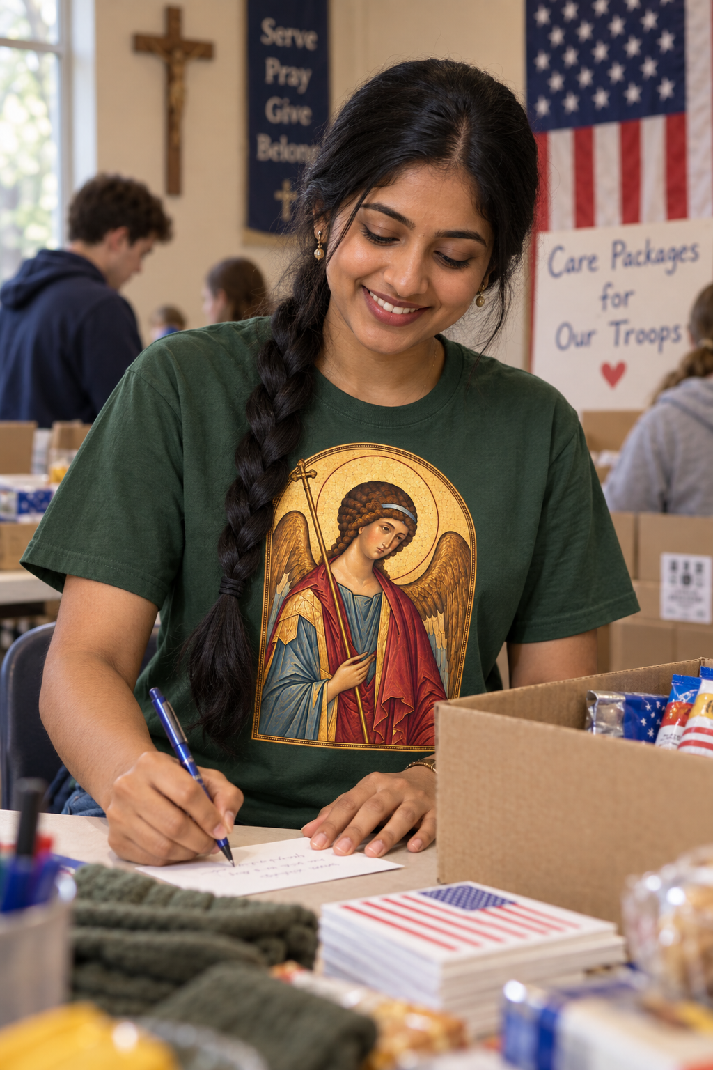 saint-michael-the-archangel-tee lifestyle · Forest Green · bnr-card:womens-clothing · bnr-card:saints-witnesses · bnr-card:sacred-icons