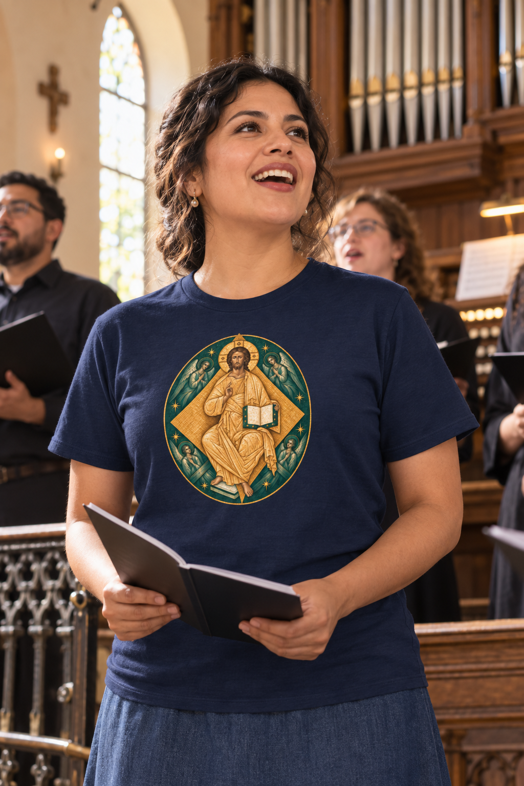 christ-in-majesty-tee lifestyle · Navy · bnr-card:womens-clothing · bnr-card:jesus · bnr-card:sacred-icons