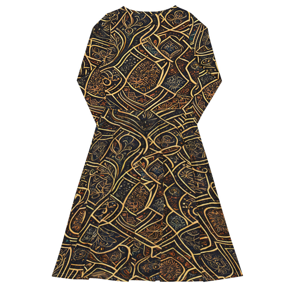 Long Sleeve Midi Dress with Pockets: Lattice & Mosaic