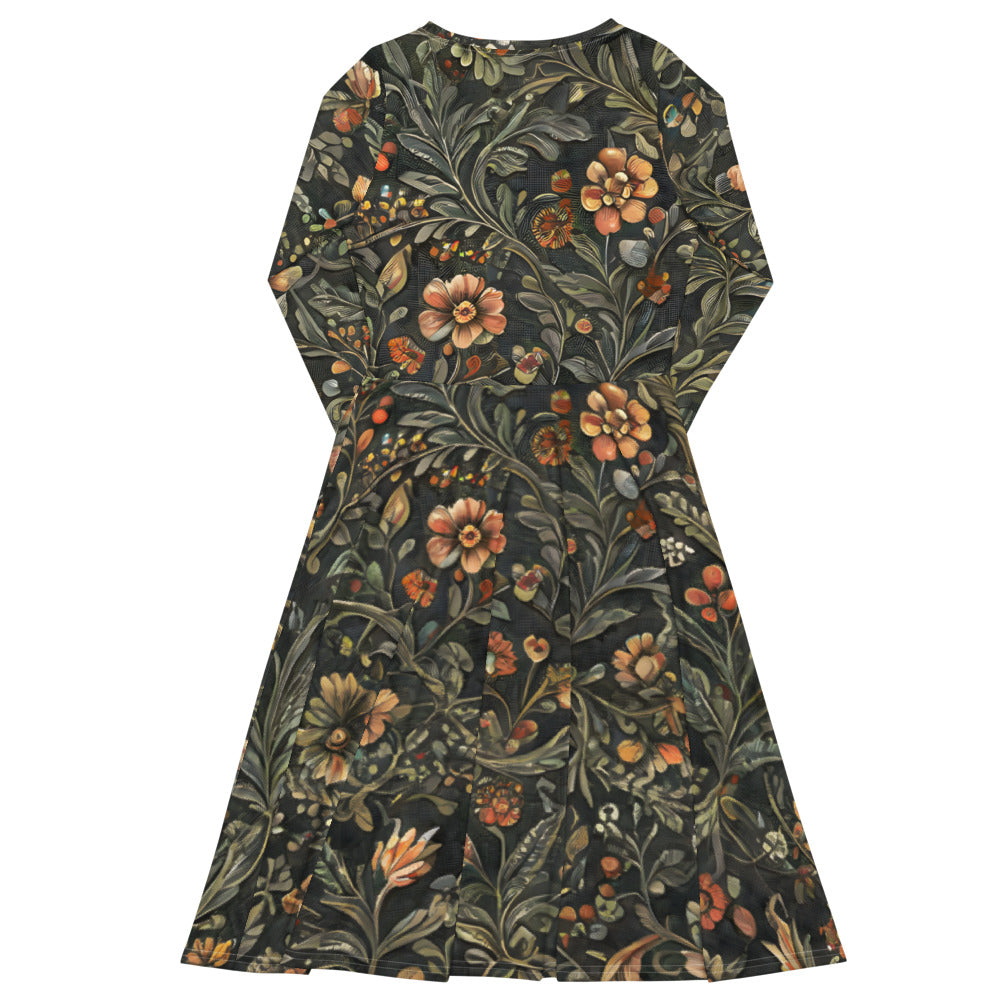 Long Sleeve Midi Dress with Pockets: Linen & Gardenlike