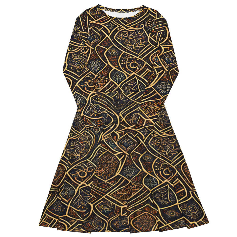 Long Sleeve Midi Dress with Pockets: Lattice & Mosaic