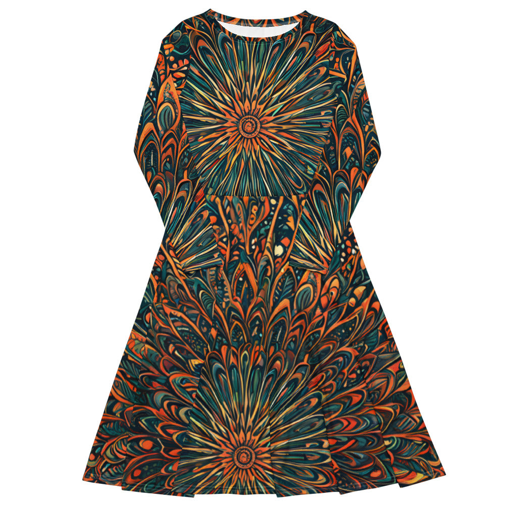 Long Sleeve Midi Dress with Pockets: Festive & Light