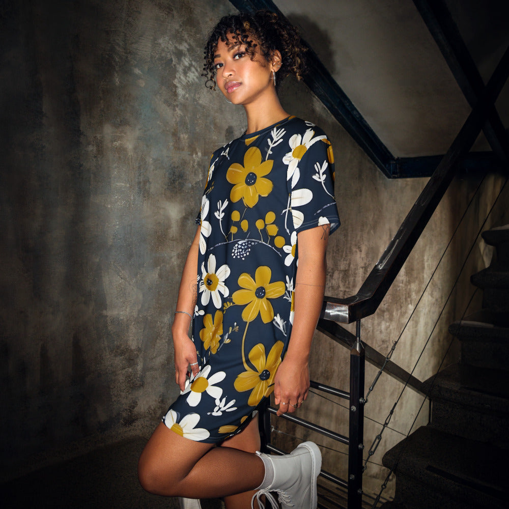 Golden Daisy Navy T-Shirt Dress