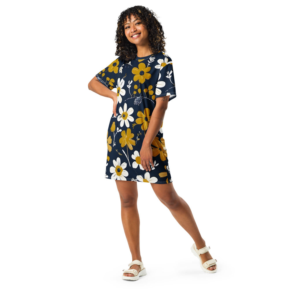 Golden Daisy Navy T-Shirt Dress