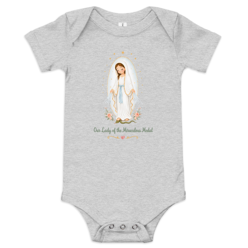 Our Lady of the Miraculous Medal Baby — Printful flat · Athletic Heather