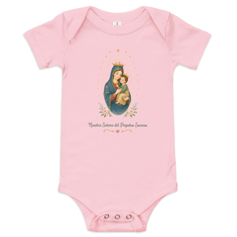 Nuestra Señora del Perpetuo Socorro Baby — Printful flat · Pink
