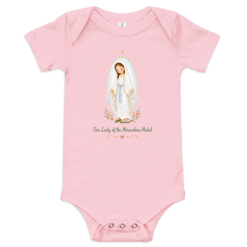Our Lady of the Miraculous Medal Baby — Printful flat · Pink