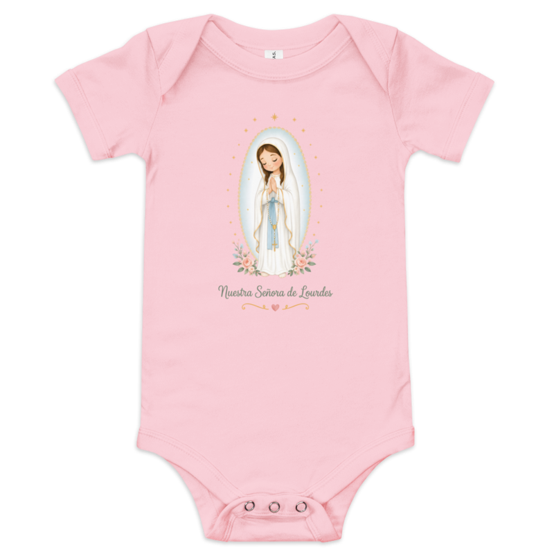 Nuestra Señora de Lourdes Baby — Printful flat · Pink
